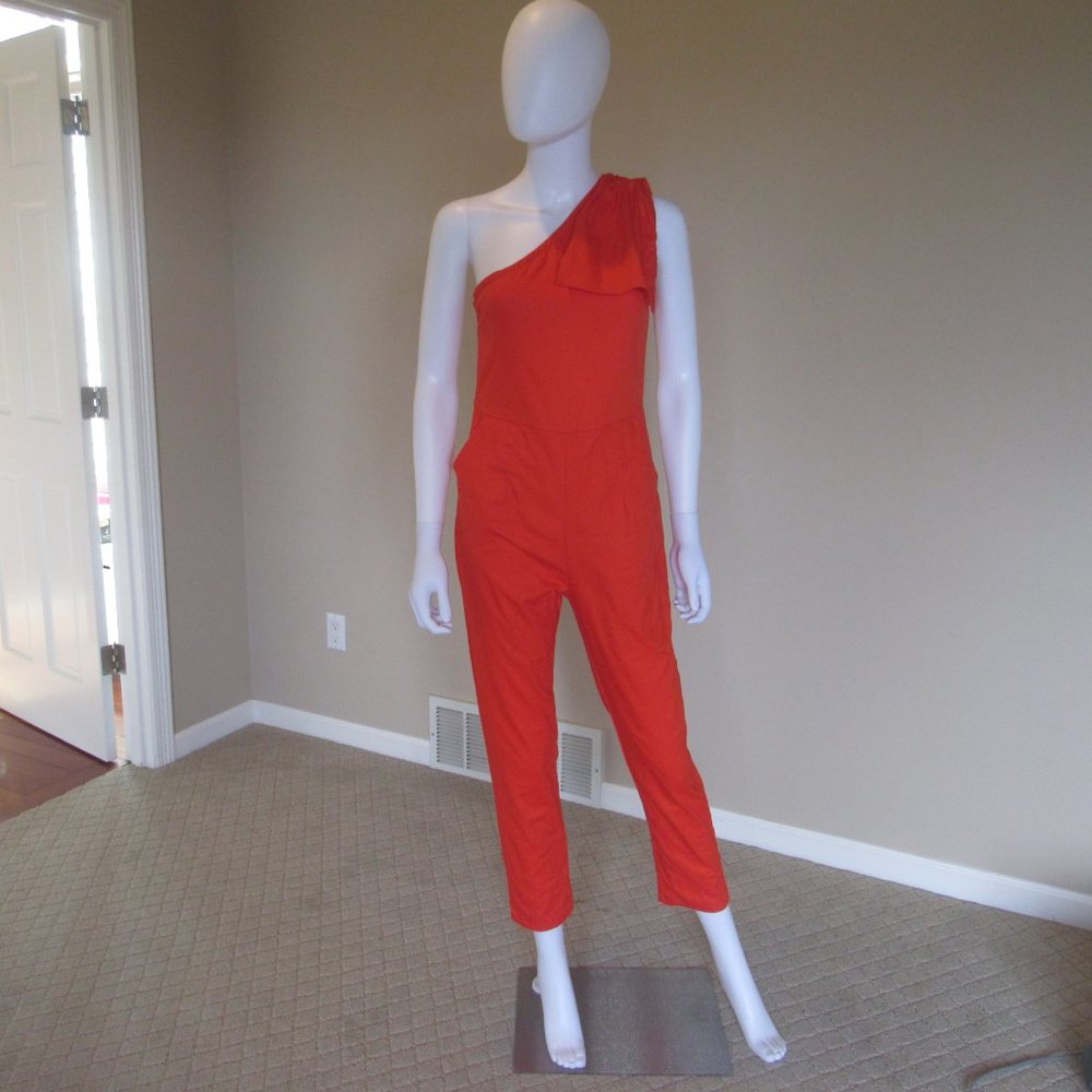 orange one shoulder jumpuit